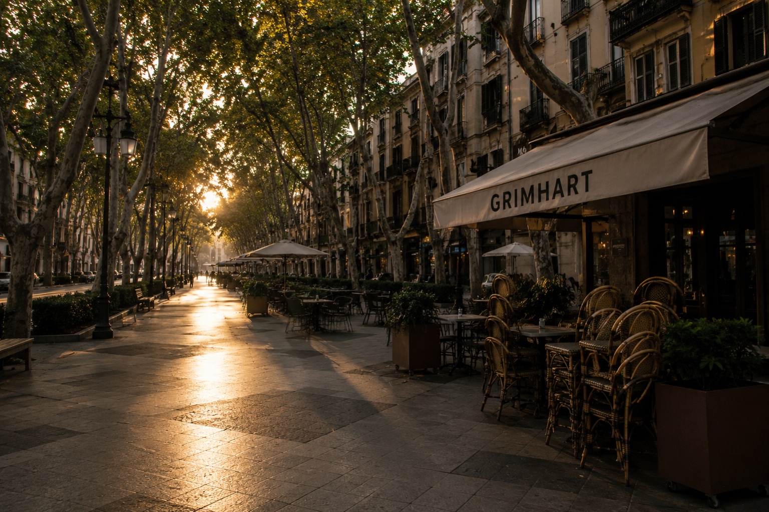 Sunlit Palma boulevard outside GRIMHART